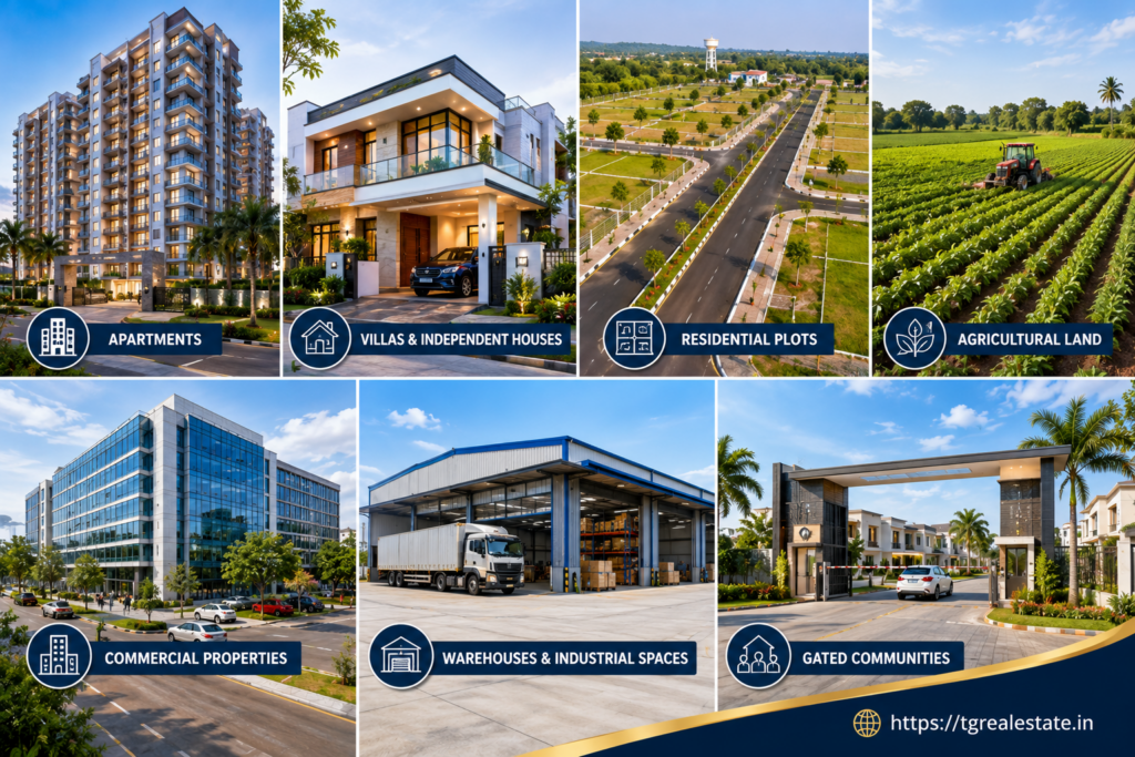 Residential, commercial, agricultural, and plotted properties in Telangana
